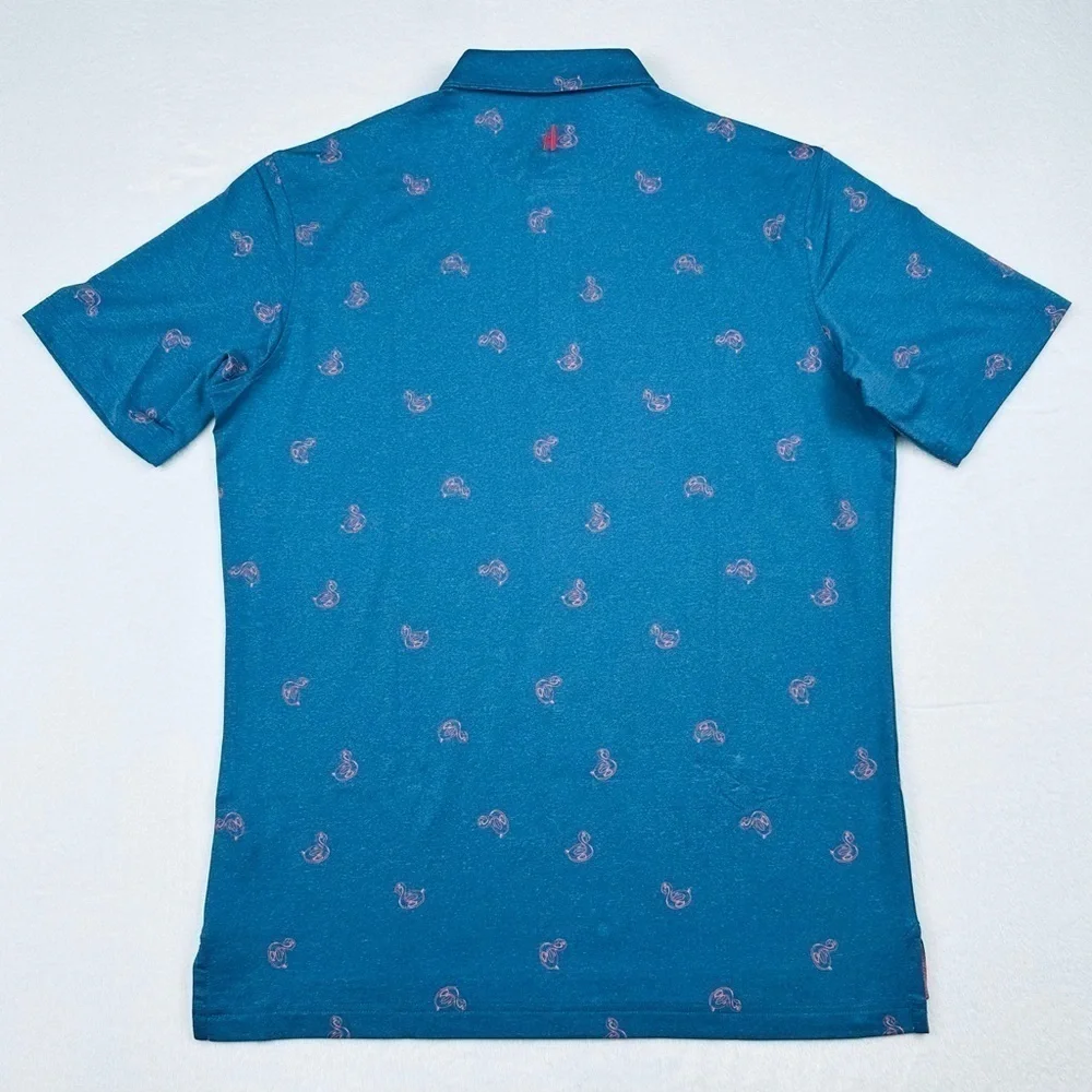 Johnnie-O Men’s Prep-formance Flamingo Floaty Lake Blue Golf Polo Shirt - Picture 9 of 10